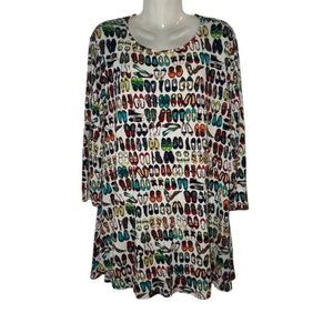 Multiples Rayon Half Sleeve Shoe Graphic Midi Dress Size XL